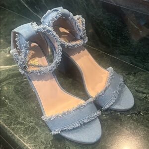 Catherines Blue Frayed Denim Sandals